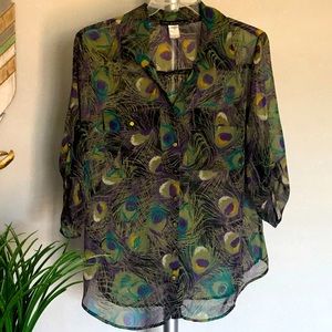 Women’s Peacock Print 3/4 Sleeve Blouse